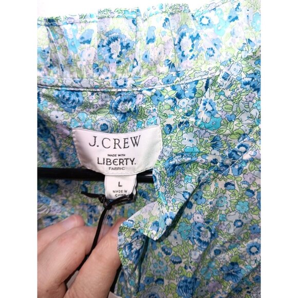 J Crew Women’s L Floral Ruffle Short Sleeve Puff Liberty Thorpe Hill Cottagecore - Picture 6 of 7